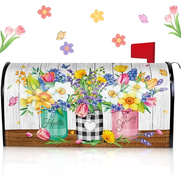 Spring Summer Mailbox Covers Magnetic Standard Size 18 x 21 Inch Flowers Mailbox Wrap Rustic Floral Post Letter Box Cover Wrap Decoration for Garden Yard Outdoor(Flowers)