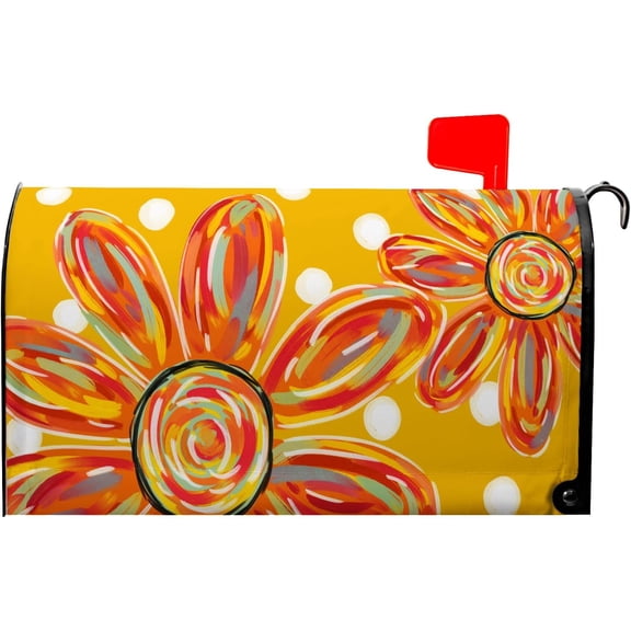 Spring Summer Mailbox Covers Magnetic Sunflower Mail Box Cover Standard Size 21x18 inch White Dot Mailbox Wrap Spring Summer Decorative Mailboxes for Outside Garden Yard