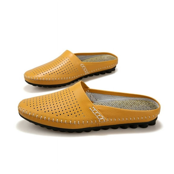 Spring Summer Men's Casual Hollow Loafers Slip On Leather Shoes Male Lightweight Slippers Driving Shoes Moccasins Classic Penny Loafer Flats Boat Shoes