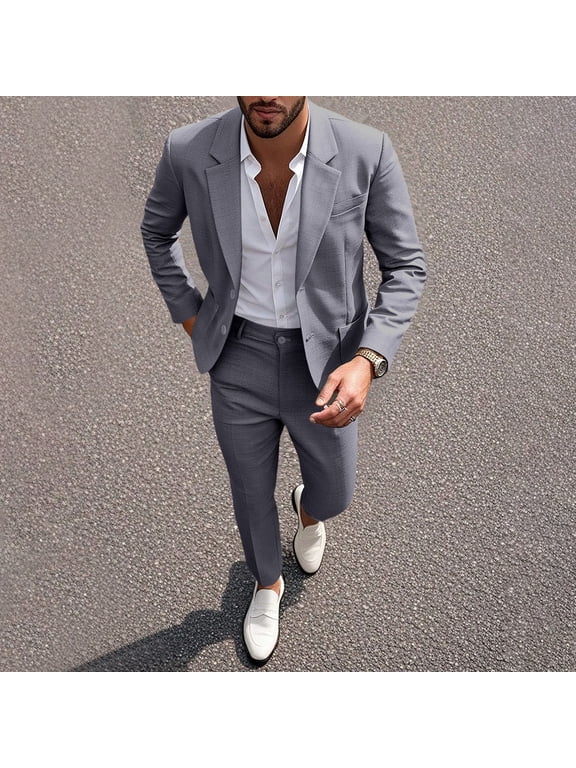 Spring Summer Men’s Lightweight Solid Color Two-Piece Suit, Elegant Banquet Business Dress With Matching Pants, Casual Formal Outfit For Daily And Ceremony Events L