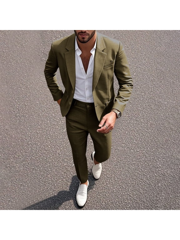 Spring Summer Men’s Lightweight Solid Color Two-Piece Suit, Elegant Banquet Business Dress With Matching Pants, Casual Formal Outfit For Daily And Ceremony Events S