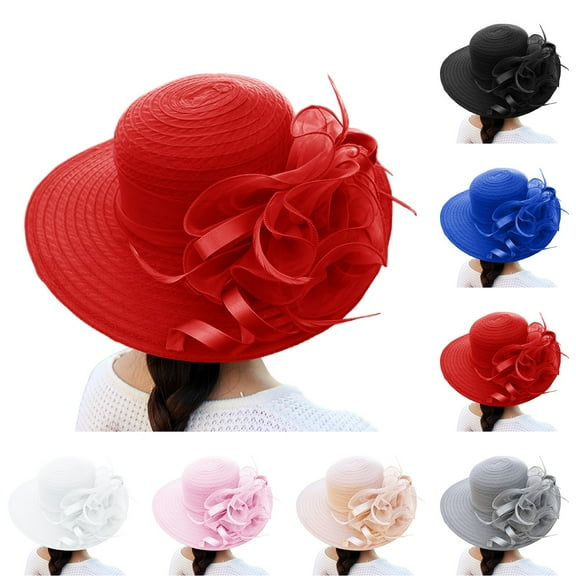 Spring Summer Mesh Sun Hat for Women Large Brim Flower Wedding Fashion Headpiece