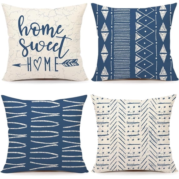 Spring Summer Modern Throw Pillow Covers 18 x 18 Inch Set of 4, Home Sweet Home Farmhouse Holiday Green Cushion Case for Home Sofa Couch Decoration TH194