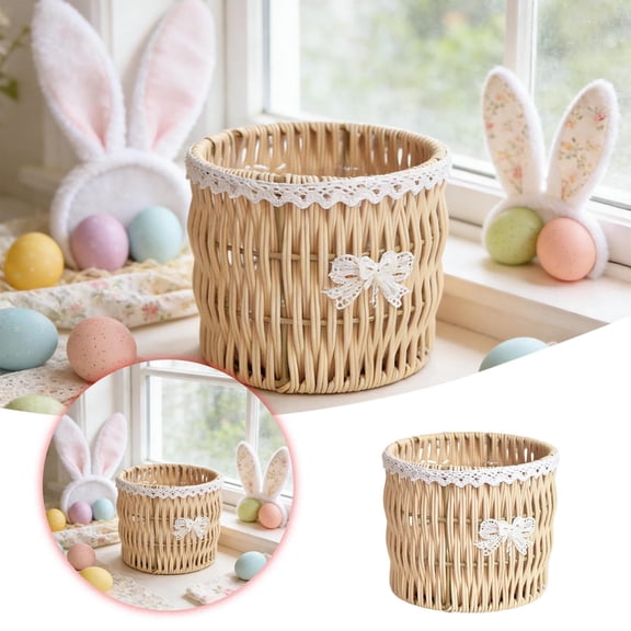 Spring and Summer Natural Handwoven Wicker Basket for Daily Use, Farmhouse Decor Storage for Fruits, Eggs, Bread, and Wine, Perfect for Picnic, Wedding, and Seasonal Home Display