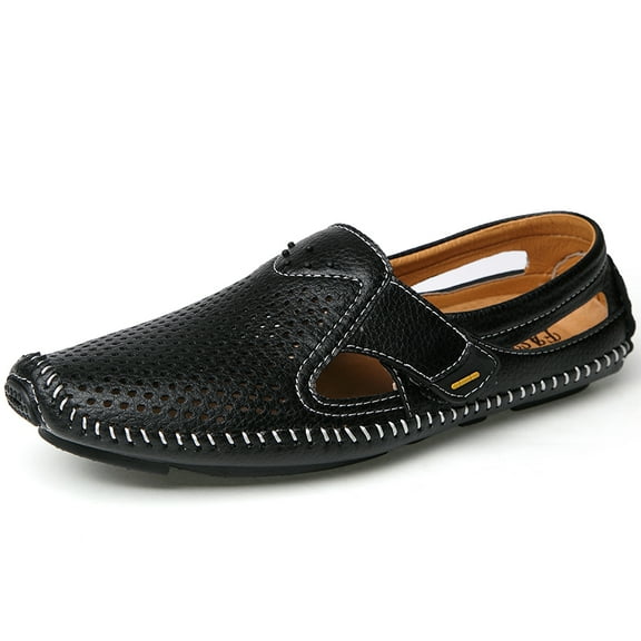 Spring Summer New Men's Casual Hollow Loafers Slip On Breathable Leather Flats Boat Shoes Driving Shoes Moccasins Comfort Walking Shoes