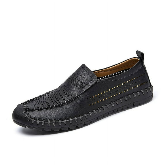 Spring Summer New Men's Casual Hollow Loafers Slip On Breathable Leather Flats Boat Shoes Driving Shoes Moccasins Comfort Walking Shoes