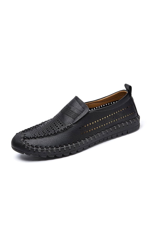 Spring Summer New Men's Casual Hollow Loafers Slip On Breathable Leather Flats Boat Shoes Driving Shoes Moccasins Comfort Walking Shoes