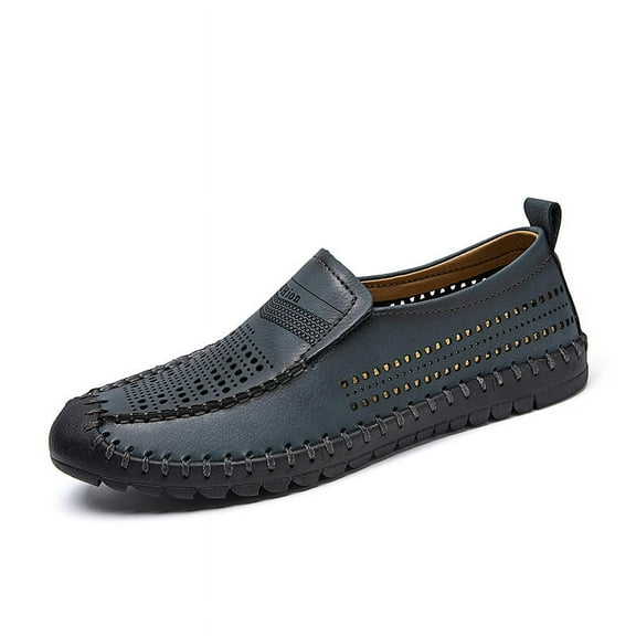 Spring Summer New Men's Casual Hollow Loafers Slip On Breathable Leather Flats Boat Shoes Driving Shoes Moccasins Comfort Walking Shoes