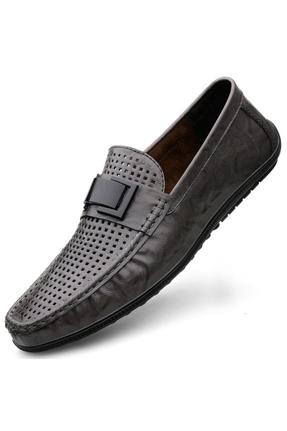 Spring Summer New Men's Casual Hollow Loafers Slip On Breathable Leather Flats Boat Shoes Driving Shoes Moccasins Comfort Walking Shoes