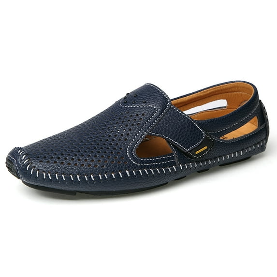 Spring Summer New Men's Casual Hollow Loafers Slip On Breathable Leather Flats Boat Shoes Driving Shoes Moccasins Comfort Walking Shoes