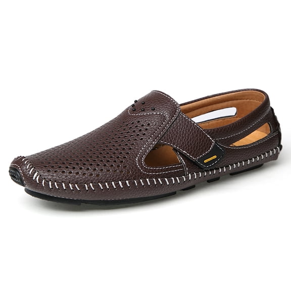Spring Summer New Men's Casual Hollow Loafers Slip On Breathable Leather Flats Boat Shoes Driving Shoes Moccasins Comfort Walking Shoes