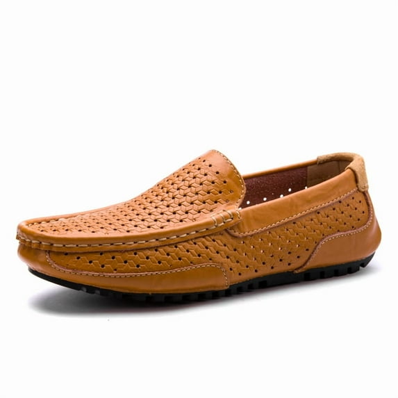 Spring Summer New Men's Casual Hollow Loafers Slip On Breathable Mesh Leather Flats Boat Shoes Driving Shoes Moccasins