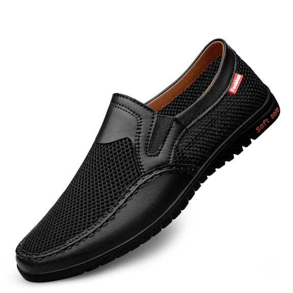 Spring Summer New Men's Casual Hollow Loafers Slip On Breathable Mesh Leather Flats Boat Shoes Driving Shoes Moccasins