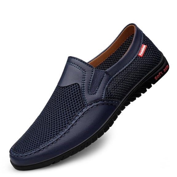 Spring Summer New Men's Casual Hollow Loafers Slip On Breathable Mesh Leather Flats Boat Shoes Driving Shoes Moccasins