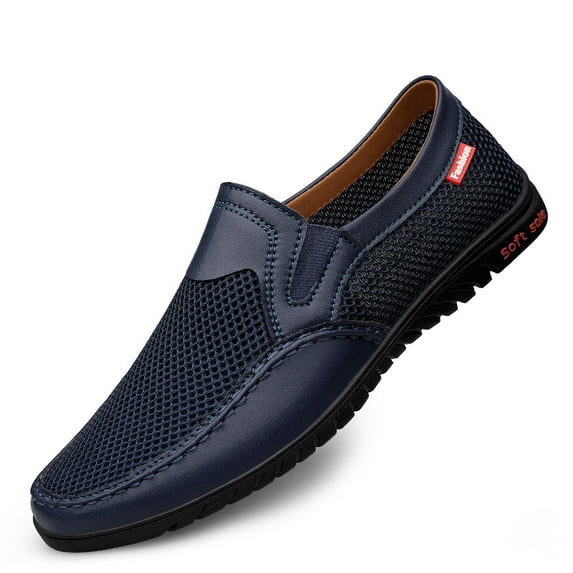 Spring Summer New Men's Casual Hollow Loafers Slip On Breathable Mesh Leather Flats Boat Shoes Driving Shoes Moccasins