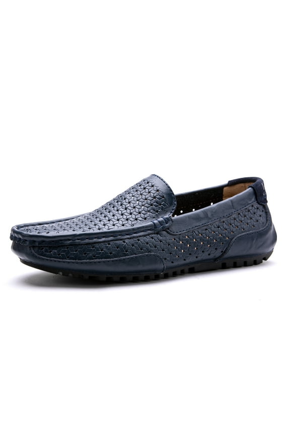 Spring Summer New Men's Casual Hollow Loafers Slip On Breathable Mesh Leather Flats Boat Shoes Driving Shoes Moccasins