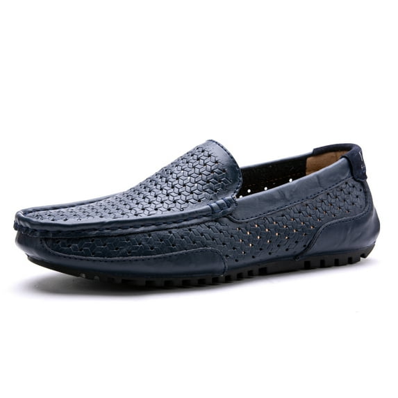 Spring Summer New Men's Casual Hollow Loafers Slip On Breathable Mesh Leather Flats Boat Shoes Driving Shoes Moccasins