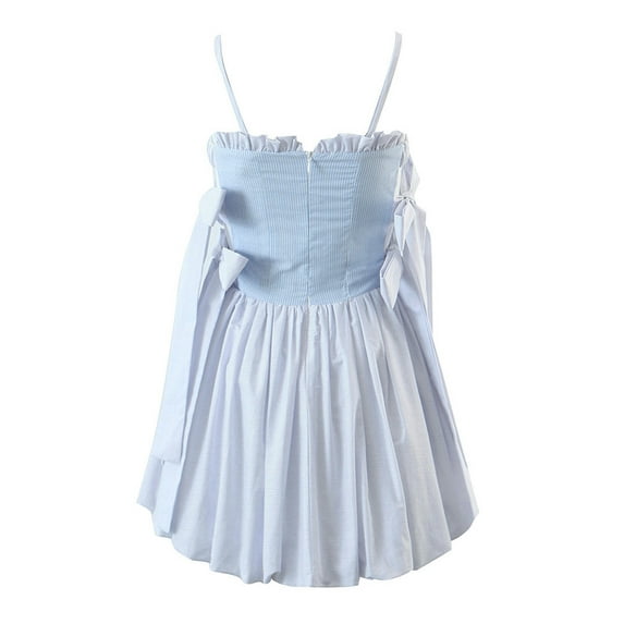 Spring Summer New Strap Dress Woman Sexy Casual Slim Fungus Edge Ribbon Stripe Stitching Backless Pleated Short Mini Dress-as picture-S