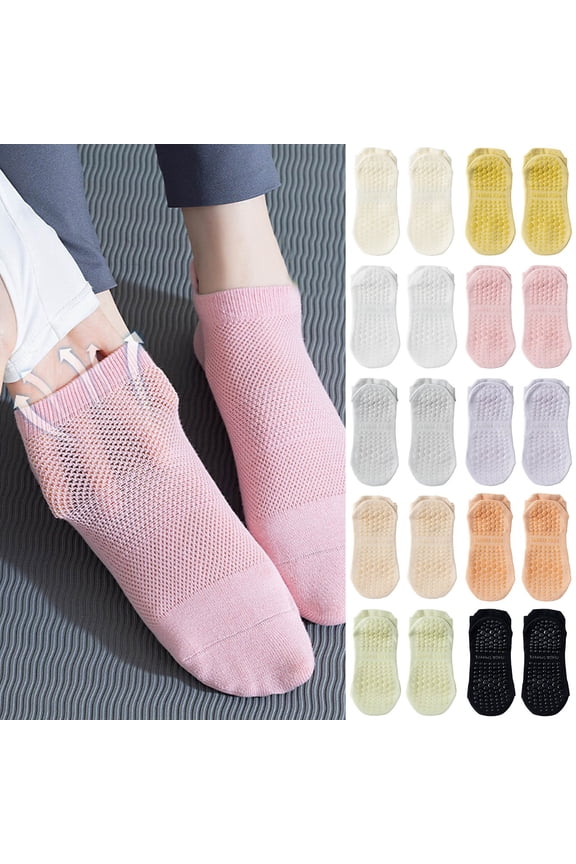 Spring Summer New Yoga Socks For Women Men Professional Athletic Anti Slip Silicone Running Mesh Pilates Boat Socks Pink One Size