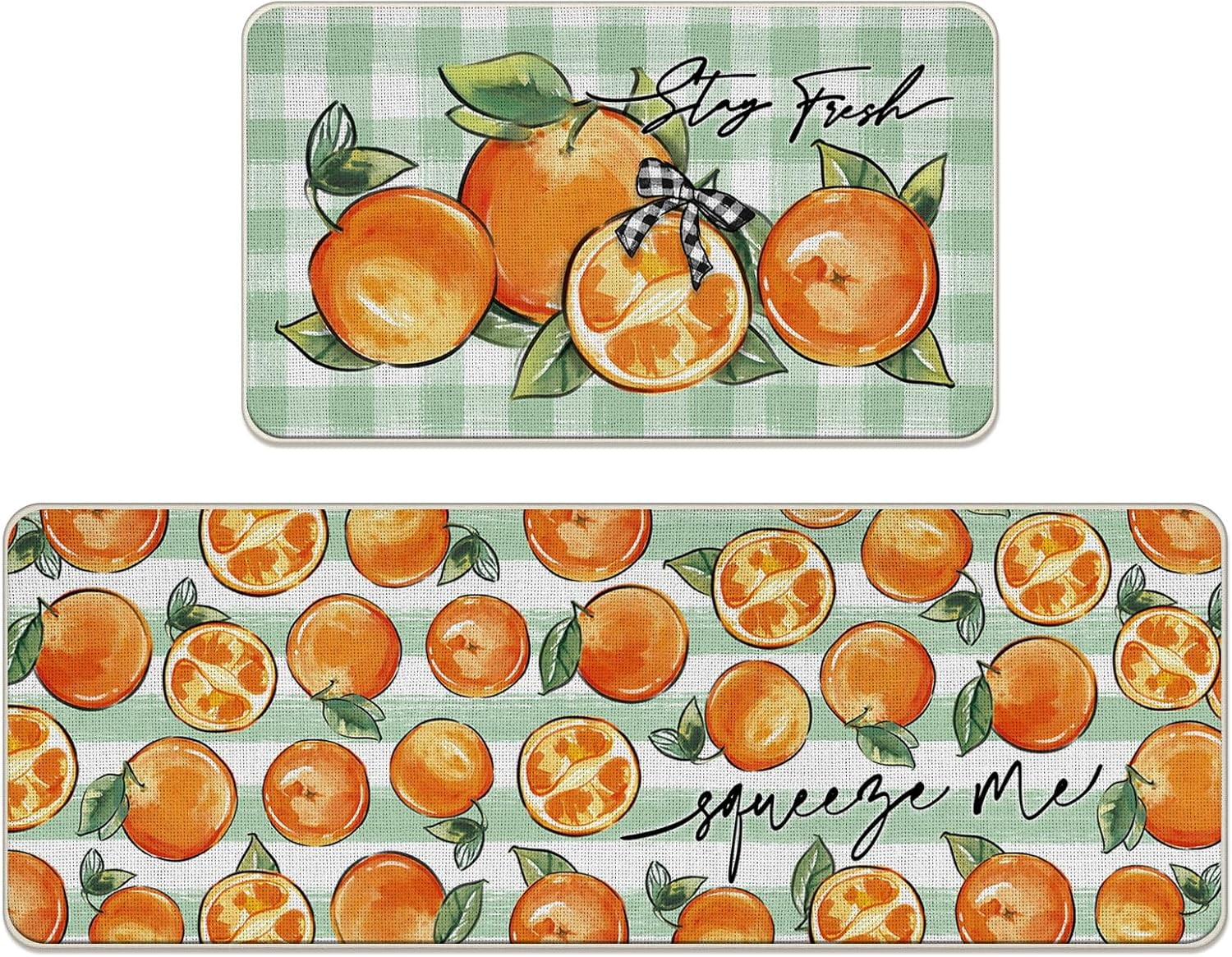 Spring Summer Orange Kitchen Rugs Set of 2, Stay Fresh Fruit Green ...