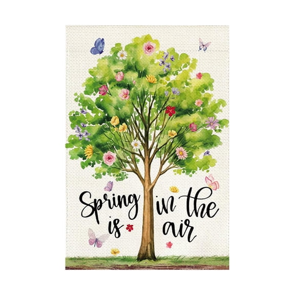 Spring Summer Pansy Welcome House Flag, Burlap Butterflies Floral Flower Farmhouse Porch Flag, Holiday Seasonal Outdoor Outside Decoration (18x12in)