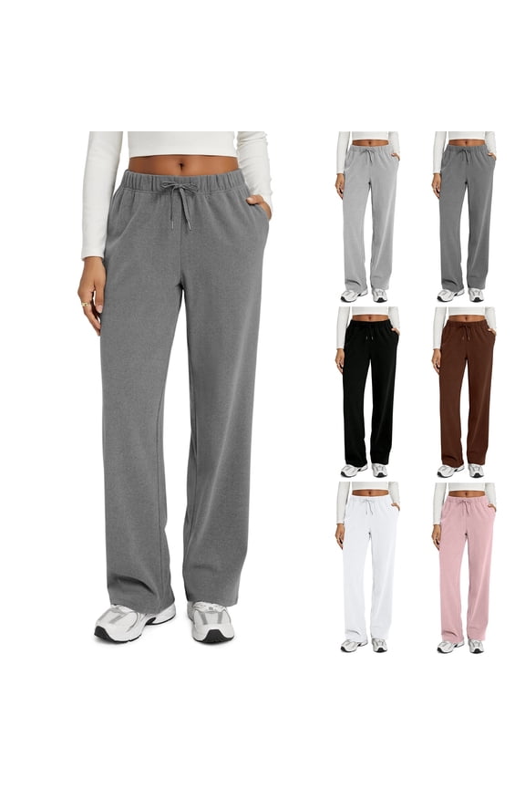 Spring Summer Pants for Women Soft Lounge Wide Leg Sweat Pants Elastic Waist Mid-Weight Pajama Pants with Pockets, #02 Gray XL