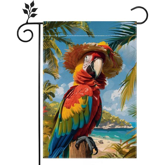 Spring Summer Parrot Garden Flag 12x18 Inch Double Sided Burlap Outdoor Yard Flag Decoration for Home