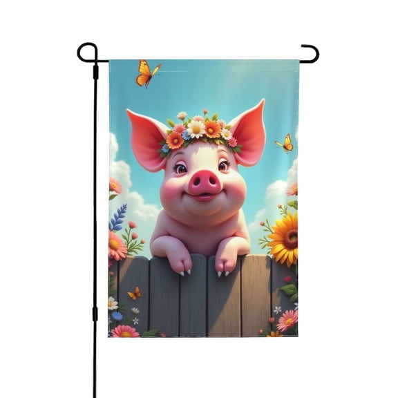 Spring Summer Pig Garden Flag 12x18 Inch Double Sided Cute Piglet With Flower Crown Yard Flag Outdoor Farmhouse Decor Floral Butterfly Pig Patio Banner