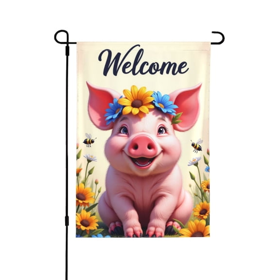 Spring Summer Pig Garden Flag 12x18 Inch Double SidedWelcome Floral Piglet Yard FlagCute Pig With Flower Outdoor Decoration