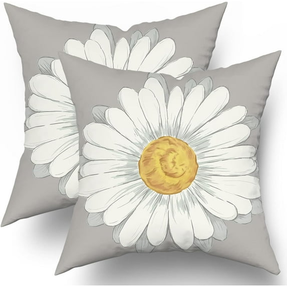 Spring Summer Pillow Covers 18X18 in Grey Daisy Floral Couch Pillow Cases Set of 2 Flower Bloom Farmhouse Throw Pillows Spring Decor for Room Bedroom Cushion Outdoor