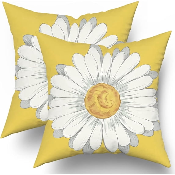 Spring Summer Pillow Covers 18X18 in Yellow Daisy Floral Couch Pillow Cases Set of 2 Flower Bloom Farmhouse Throw Pillows Spring Decor for Room Bedroom Cushion Outdoor