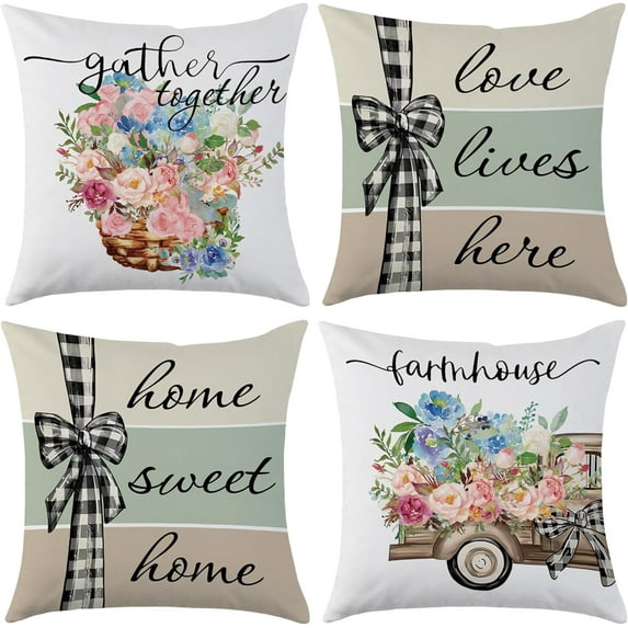 Spring Summer Pillow Covers 18x18 Inch Set of 4 Farmhouse Decorative Throw Pillow Covers Eucalyptus Leaves Outdoor Pillowcases for Home Decor