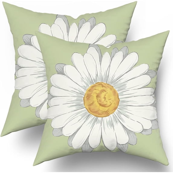 Spring Summer Pillow Covers 18x18 in Sage Green Daisy Floral Couch Pillow Cases Set of 2 Flower Bloom Farmhouse Throw Pillows Spring Decor for Room Bedroom Coushion Outdoor