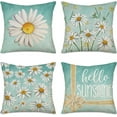thumbnail image 1 of Spring Summer Pillow Covers 18x18Inch Flowers Teal Decorations Hello Sunshine White Daisy Throw Pillow Covers Sunshine Farmhouse Cushion Case for Sofa Couch Set of 4, 1 of 6