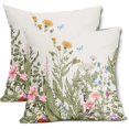 thumbnail image 1 of Spring Summer Pillow Covers Set of 2 16x16 Inch Sage Green Leaves Plant Couch Pillow Cases with Blue Butterfly Floral Design for Farmhouse Home Decor Perfect for Room Bedroom Outdoor Porch Patio Cu, 1 of 6