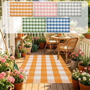 Spring Summer Plaid Rug Cotton Blend Layered Doormat, Non Slip Silicone Back Welcome Mat for Front Porch Entryway, Outdoor Indoor Carpet for House​, Red
