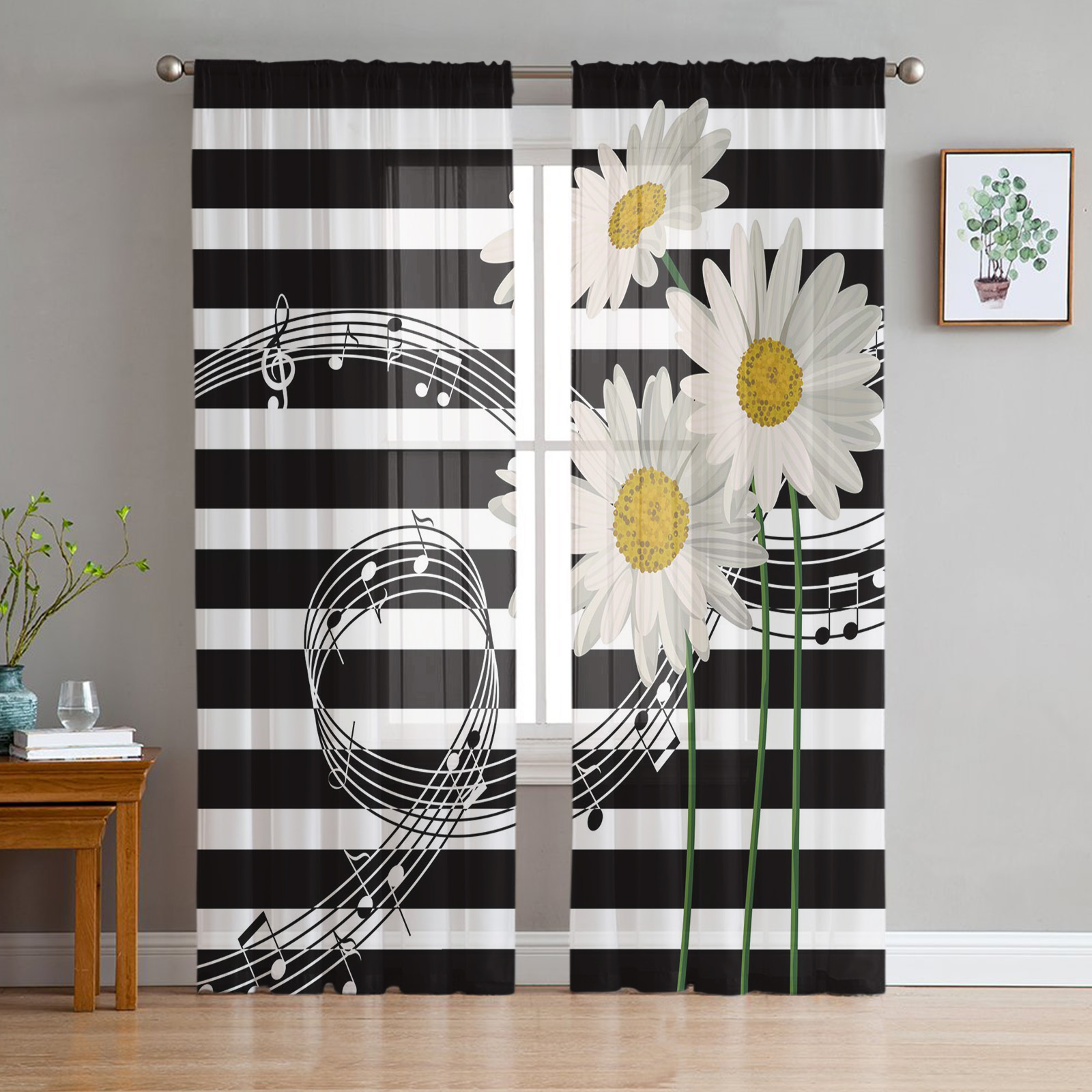 Transparent Rations Spring Summer Plants Chamomile Bedroom Transparent Sheer Curtains ...