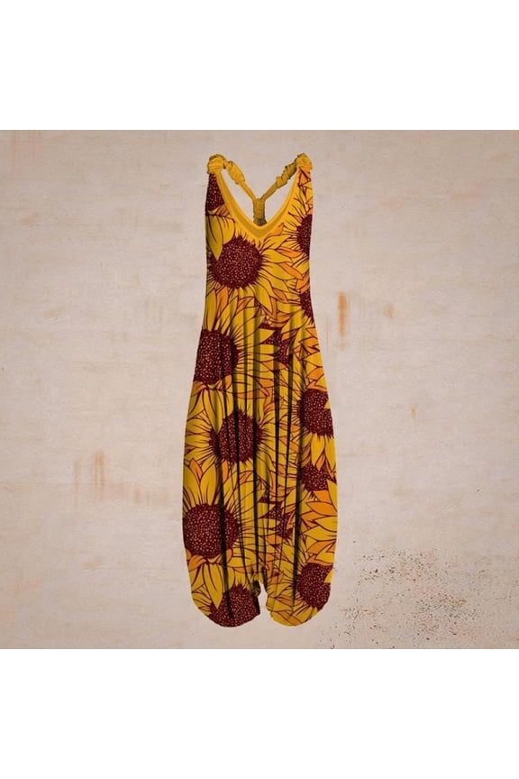 Spring Summer Plus Size Boho Overalls for Women 2026 Fashion Jumpsuits Loose Fit Rompers Print Baggy Harem Pants Orange L