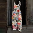thumbnail image 1 of Spring Summer Plus Size Boho Overalls for Women Hippie Cloth Floral Printed Jumpsuits Spaghetti Strap Rompers Pink 4XL, 1 of 3