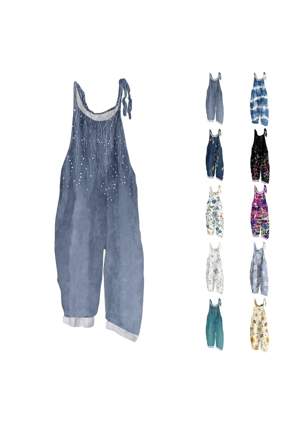 Spring Summer Plus Size Boho Overalls for Women 2026 Hippie Cloth Floral Printed Jumpsuits Spaghetti Strap Rompers White M