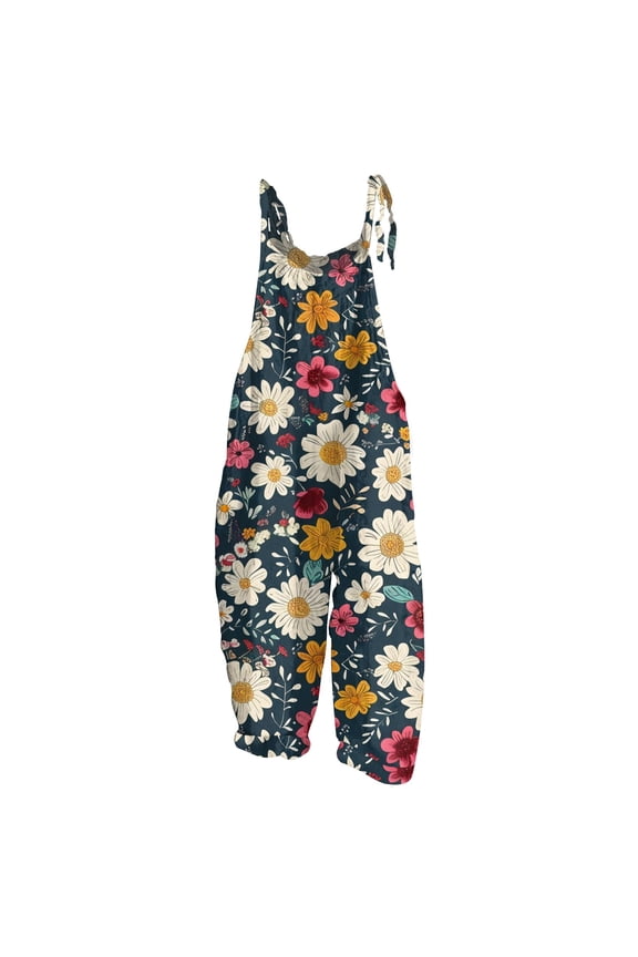 Spring Summer Plus Size Boho Overalls for Women Cloth Floral Printed Jumpsuits Spaghetti Strap Rompers White 5XL