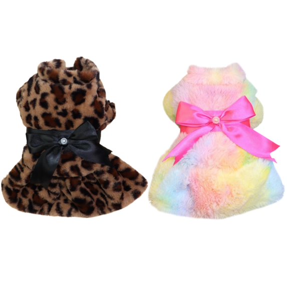 Spring Summer Puppy Dog Dress,Cute Colored Leopard Dog Bow Skirt for Small Girl Dogs