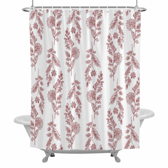 Spring Summer Red Plant Shower Curtain for Bathroom, Flowers Leaf Rustic Farmhouse Waterproof Cloth Fabric Bathroom Accessories Set with 12 Rust Proof Plastic Hooks, 72"x84"