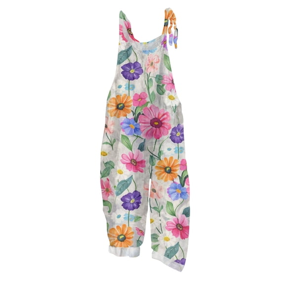 Spring Summer Rompers for Women Floral Printed Boho Jumpsuits Sleeveless Spaghetti Strap Wide Leg Breathable Overalls with Drawstring Vermilion 4XL