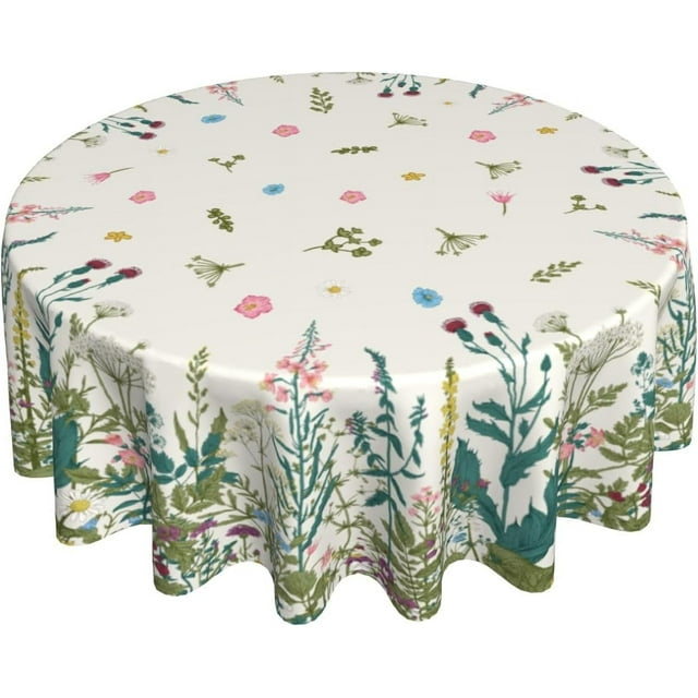 Spring Summer Sage Green Floral Tablecloth Round 60 Inch Vintage Wild ...