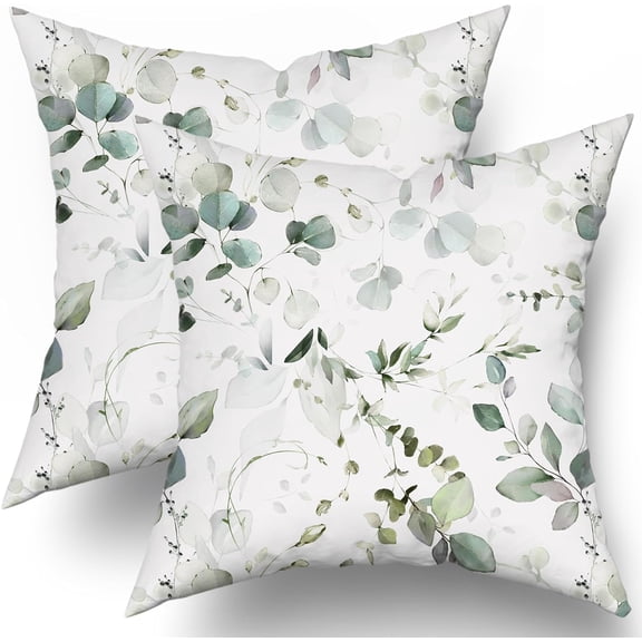 Spring Summer Sage Green Leaf Pillow Covers 20x20 Set of 2 Watercolor Eucalyptus Floral Print Decorative Throw Pillows Rustic Farmhouse Cushion Case Decor for Couch Sofa Bed