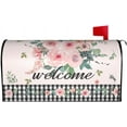 thumbnail image 1 of Spring Summer Season Welcome Mailbox Cover 21" x18" Pink Flowers Leaf Magnetic Mailbox Covers Black and White Plaid Large Post Letter Box Covers Garden Yard Home Decor for Outside, 1 of 6