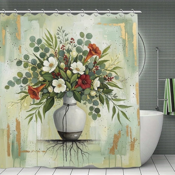Spring Summer Seasonal Print Shower Curtain,Modern Fabric Waterproof Shower Curtain Set with Hooks 70.8×70.8Inch (180×180cm)