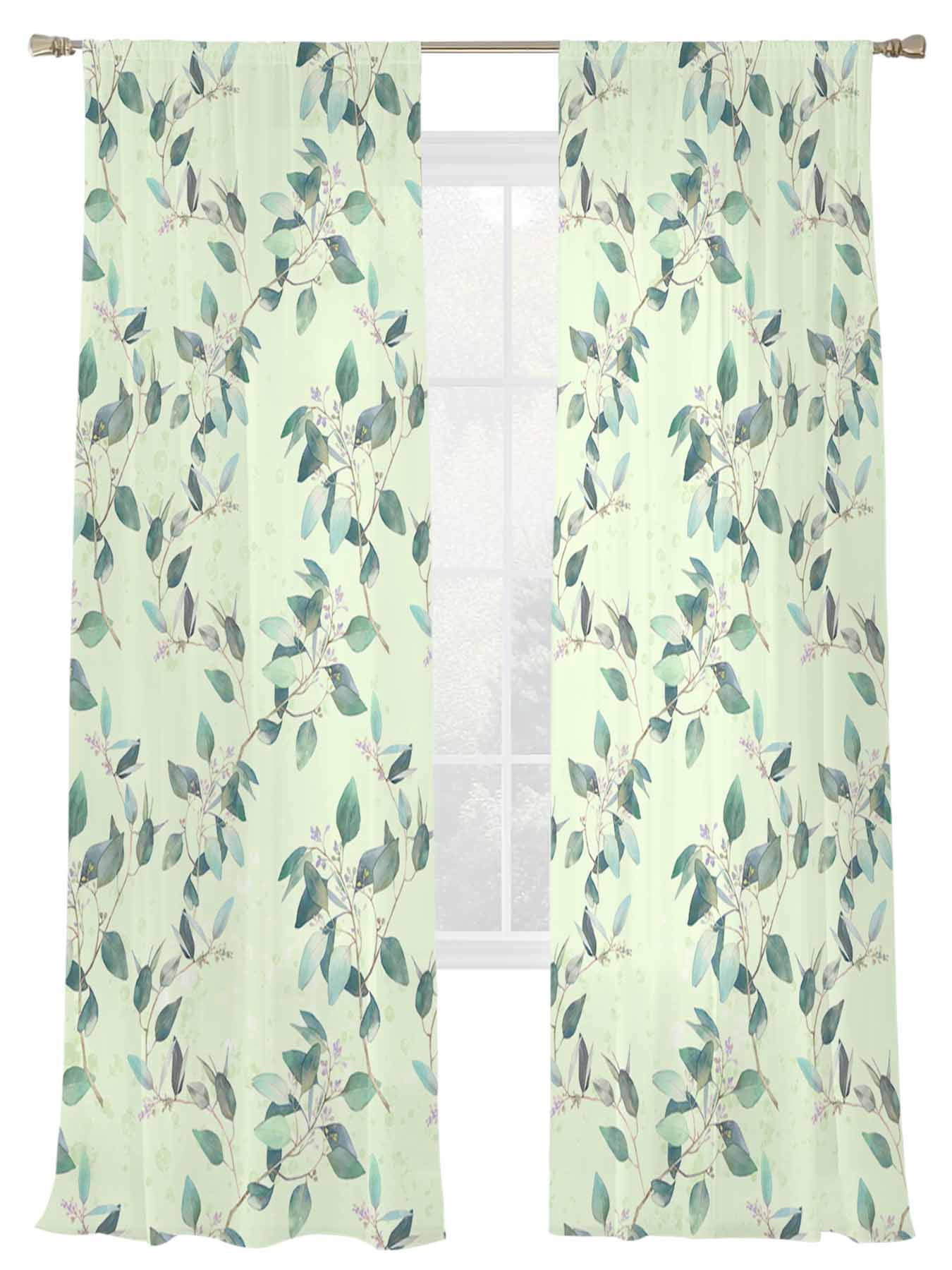 Spring Summer Sheer Curtains 2 Panels Set Farmhouse Leaves Flower ...