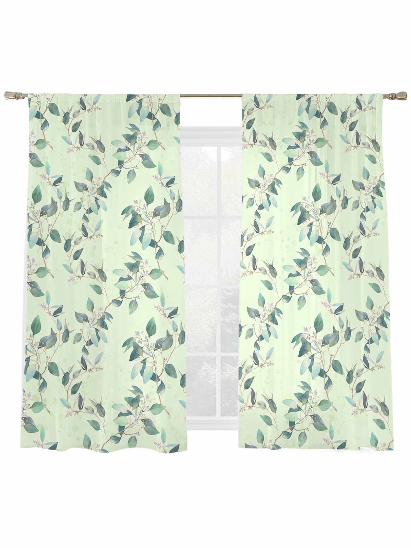 Spring Summer Sheer Curtains 2 Panels Set Farmhouse Leaves Flower ...
